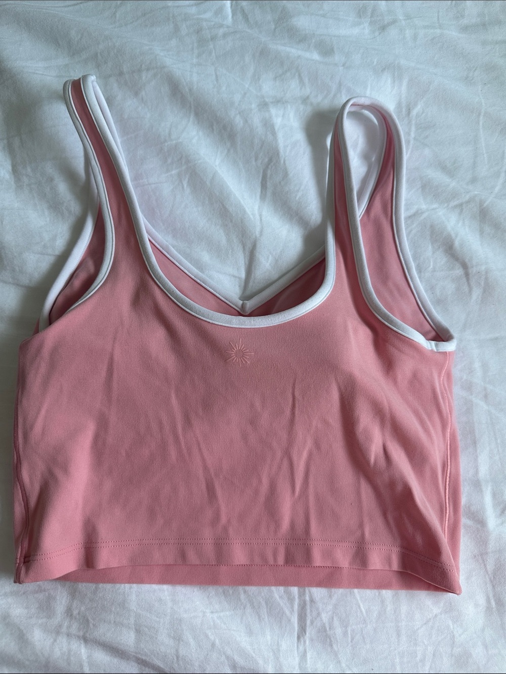 Pink V-Neck Tank Top with White Trim - Picture 5 of 6